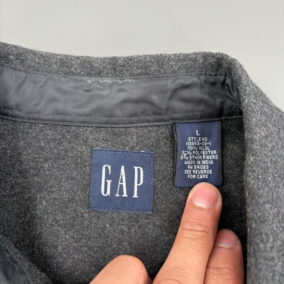 Vintage GAP Shirt Jacket Mens L Gray Speckled Wool Blend Shacket Jacket Workwear - Picture 3 of 7